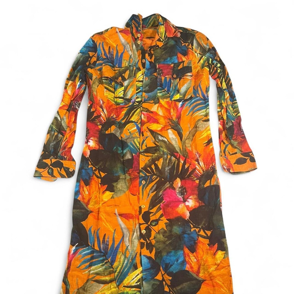 Ralph Lauren Purple‎ Label Women’s Seneca Tropical-Print Linen Midi Shirtdress